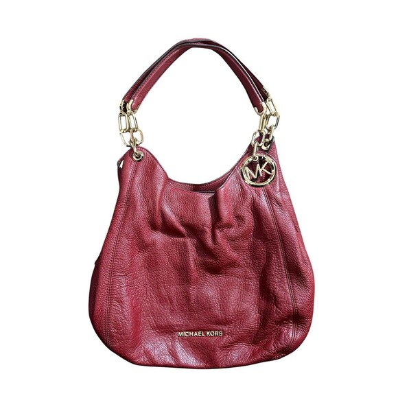 Michael Kors Fulton Pebble Leather Chain Bag Tote Purse Mahogany Red Burgundy - Picture 1 of 16